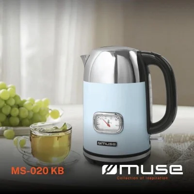 Mews Classic Design Stainless Steel Kettle with Analog Temperature Indicator and Washable Filter, 1.7L Capacity – Pastel Blue